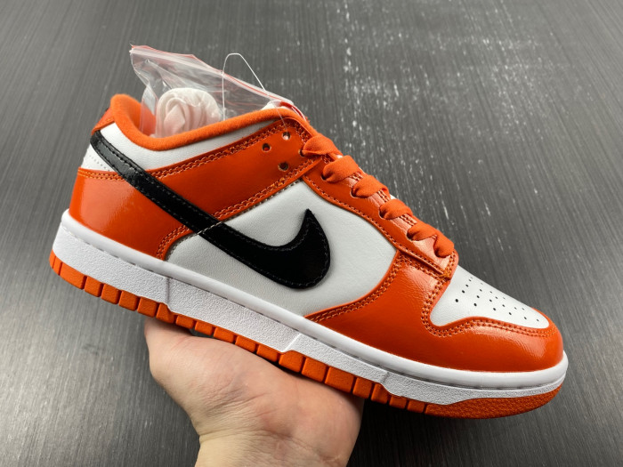nike dunk low white orange patent black dj9955-800