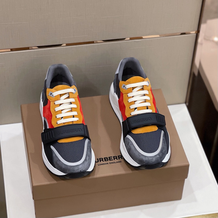 B**rry vintage check, leather and mesh sneakers