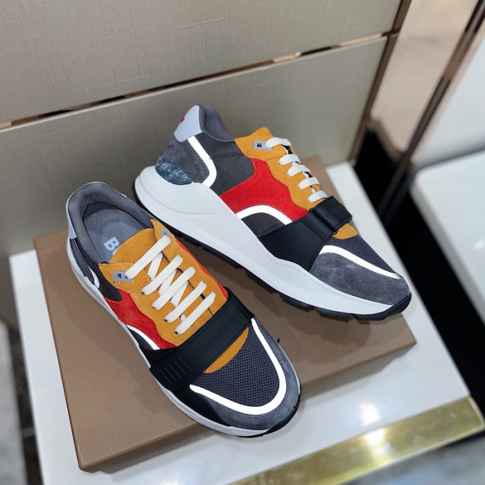 B**rry vintage check, leather and mesh sneakers