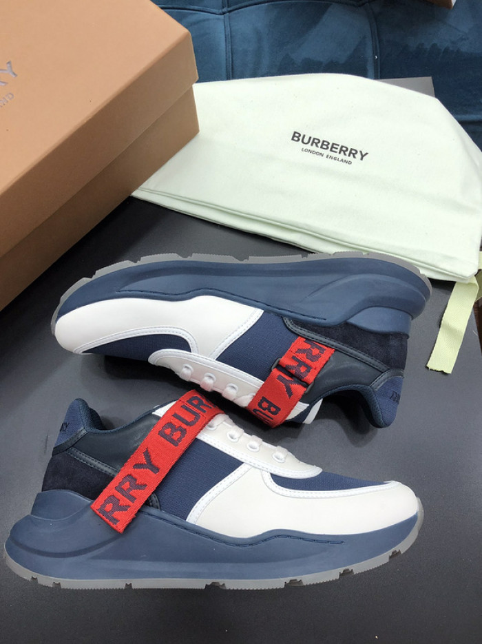 B**rry vintage check, leather and mesh sneakers