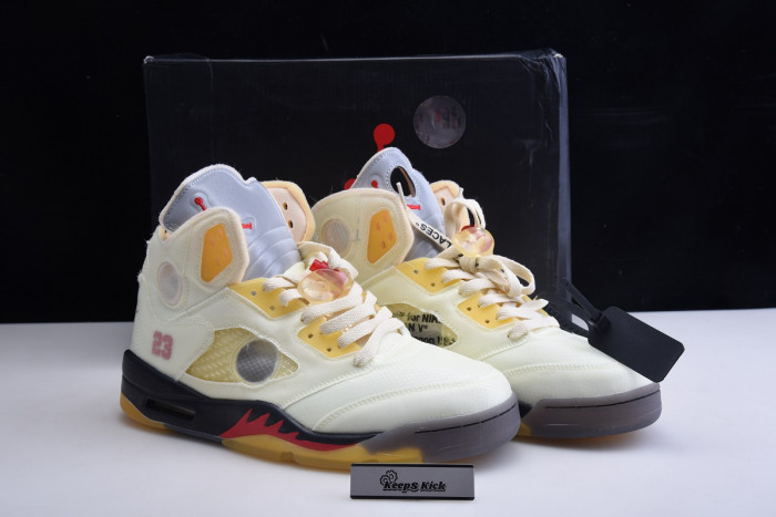 off white x air jordan 5 sail red dh8565-100